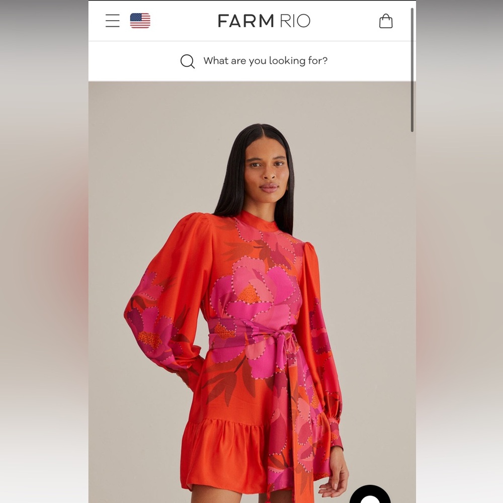 Farm Rio Red Peony Long Sleeve Mini Dress - Medium